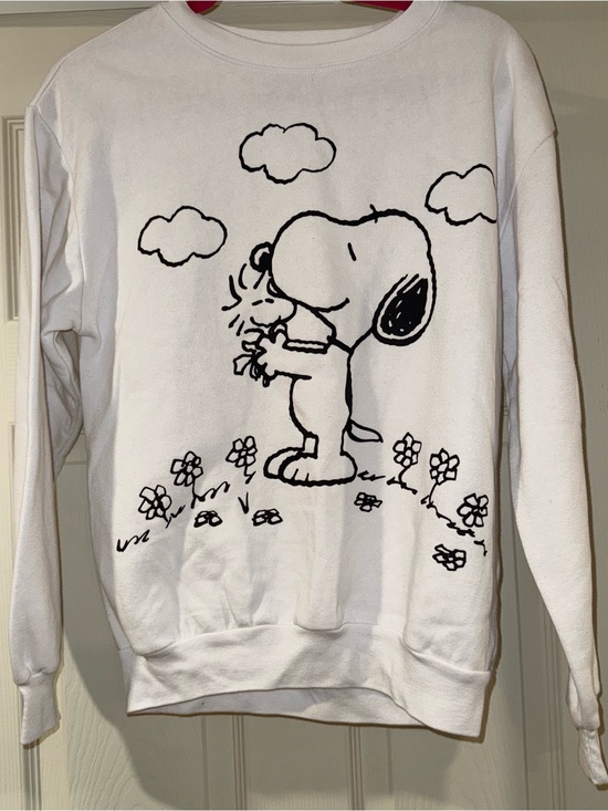 Peanuts Sweaters - Peanuts White Crewneck Sweatshirt with Black Snoopy Graphic
